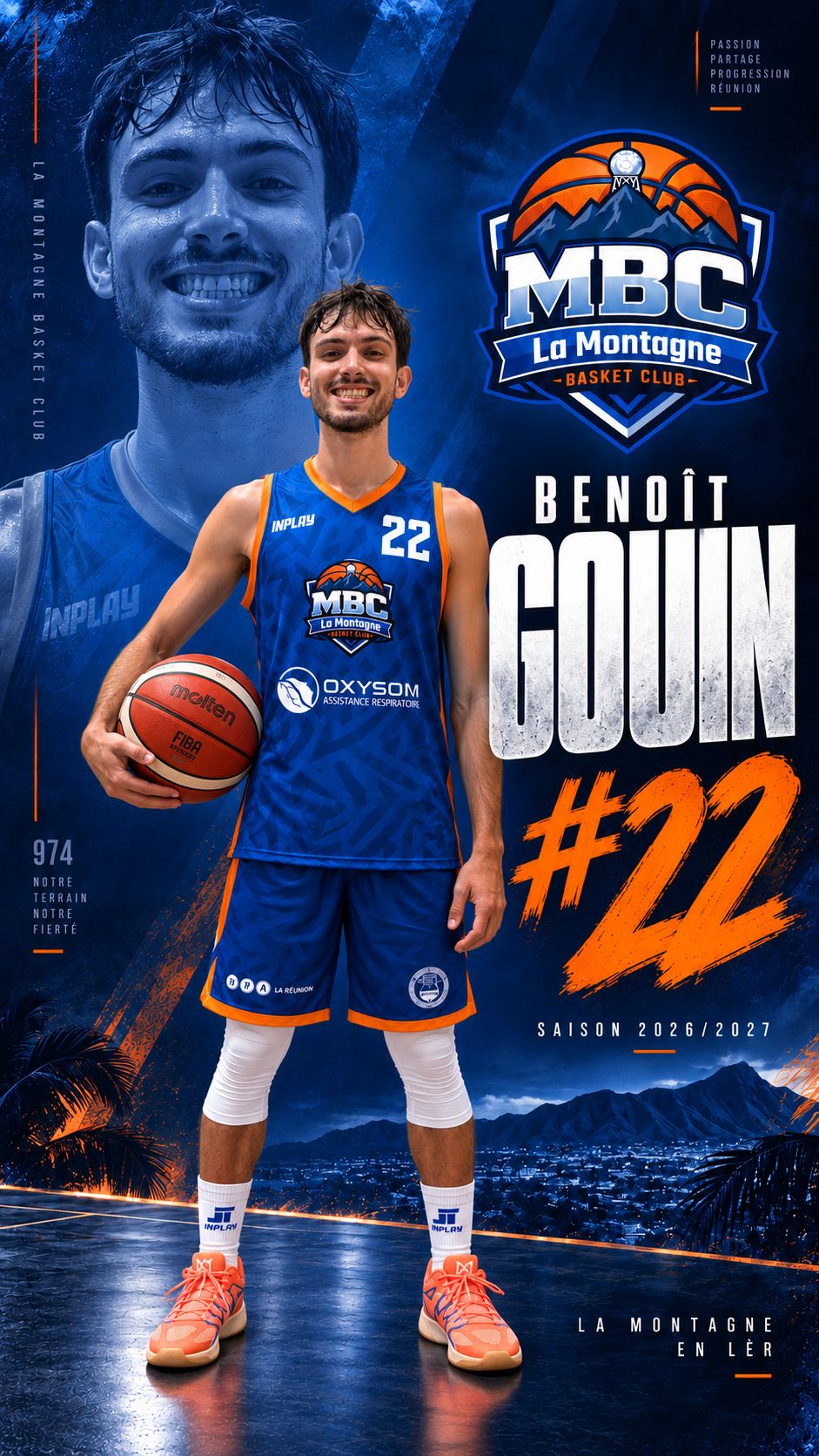 Affiche du joueur Benoît Gouin, meneur de l'équipe seniors du MBC La Montagne, saison 2026/2027.