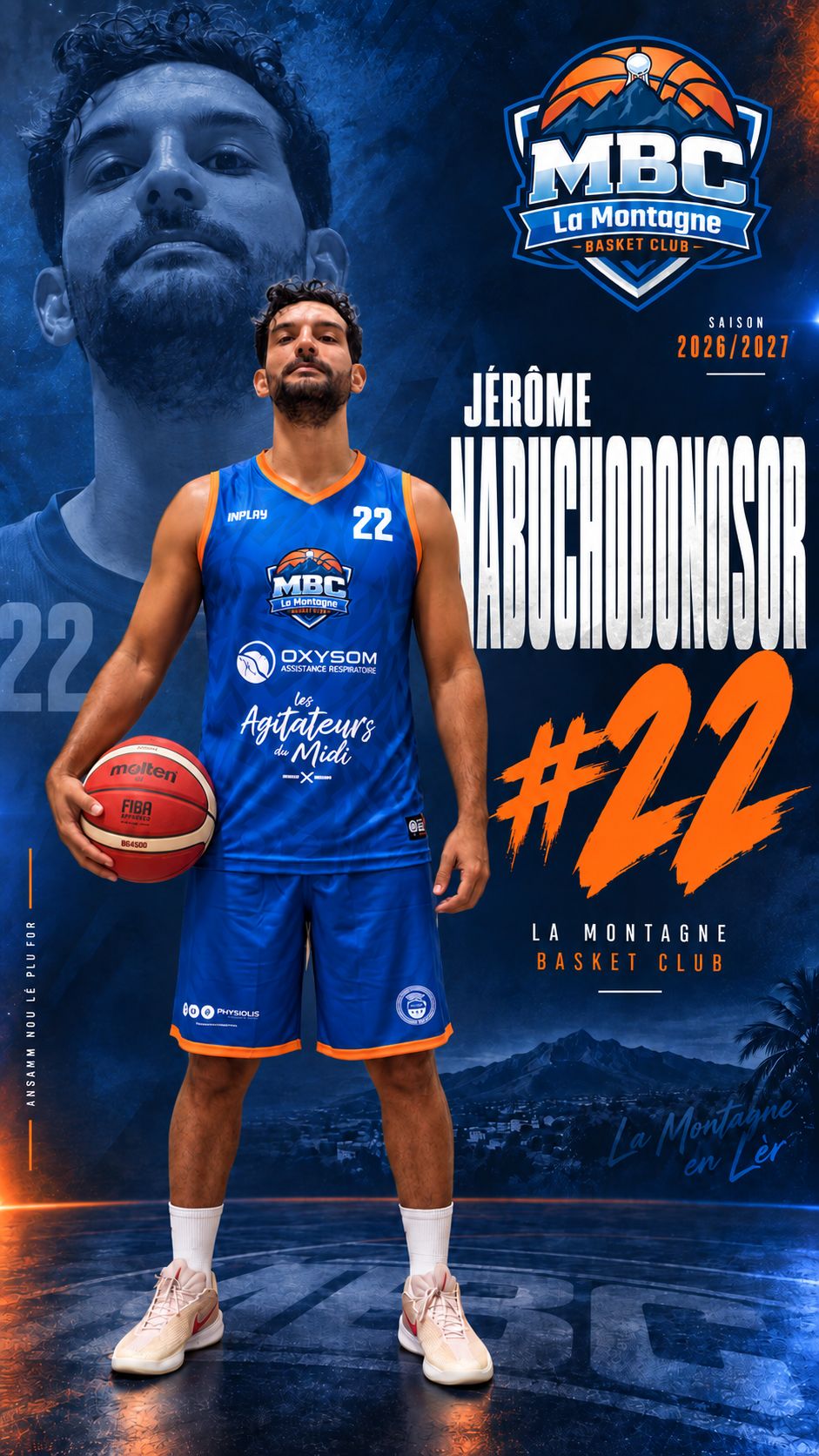 Affiche du joueur Jérôme Nabuchodonosor, intérieur de l'équipe seniors du MBC La Montagne, saison 2026/2027.