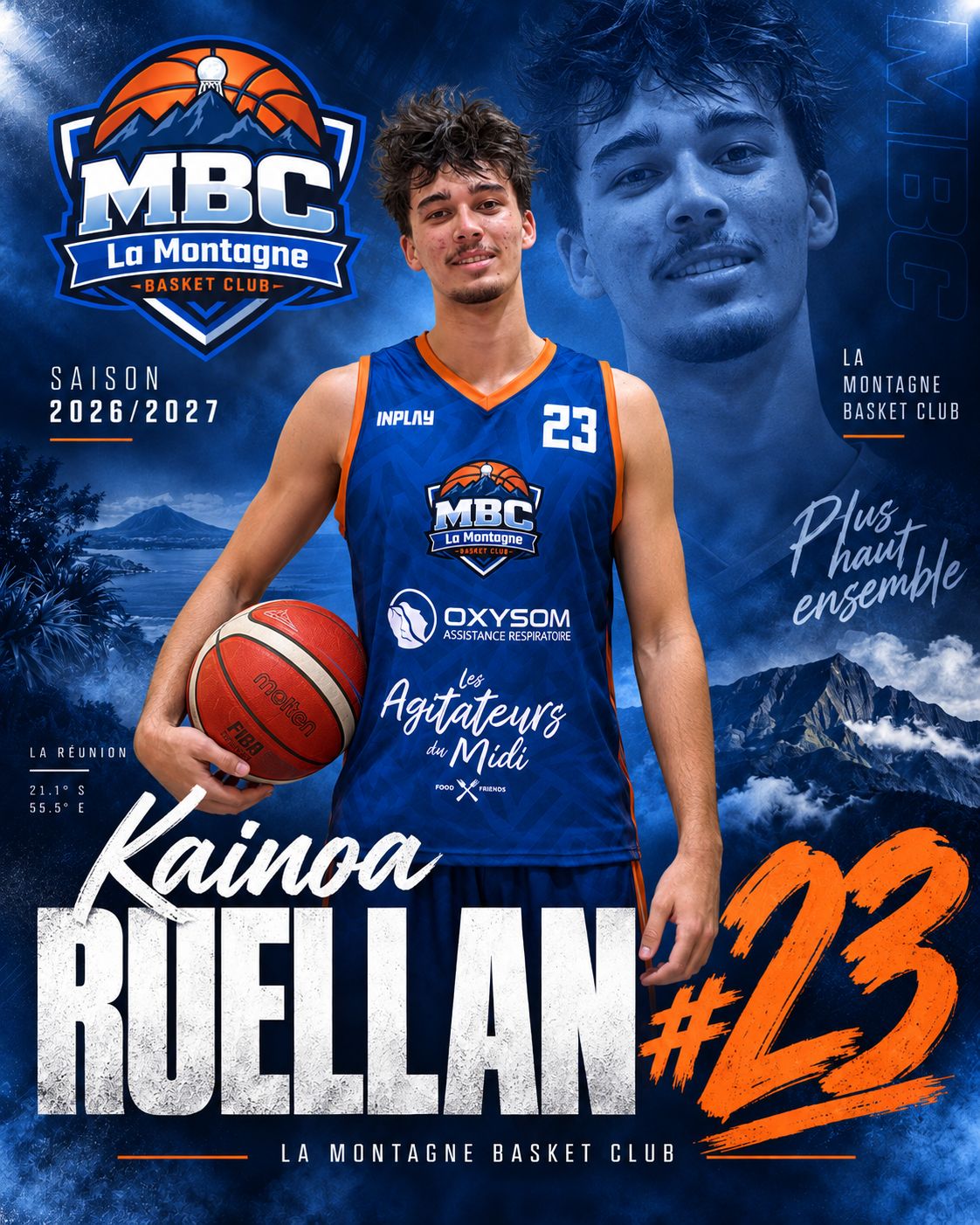 Affiche du joueur Kainoa Ruellan, intérieur de l'équipe seniors du MBC La Montagne, saison 2026/2027.